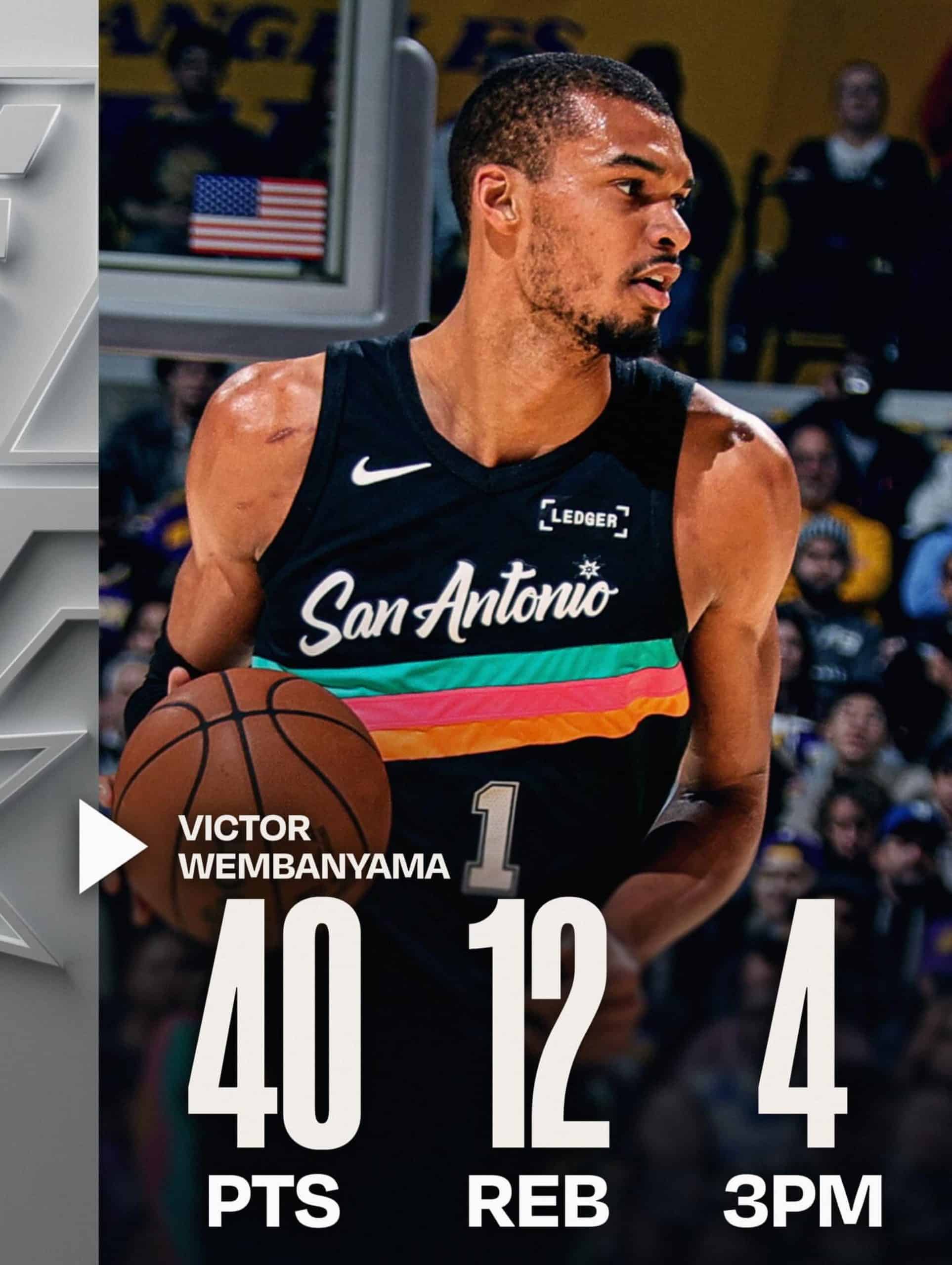 Victor Wembanyama entre un peu plus dans l’histoire avec une première mi-temps record face aux Los Angeles Lakers