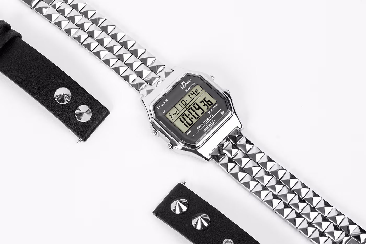 Dime x Timex T80 : la montre digitale iconique revisitée dans une version punk et cloutée