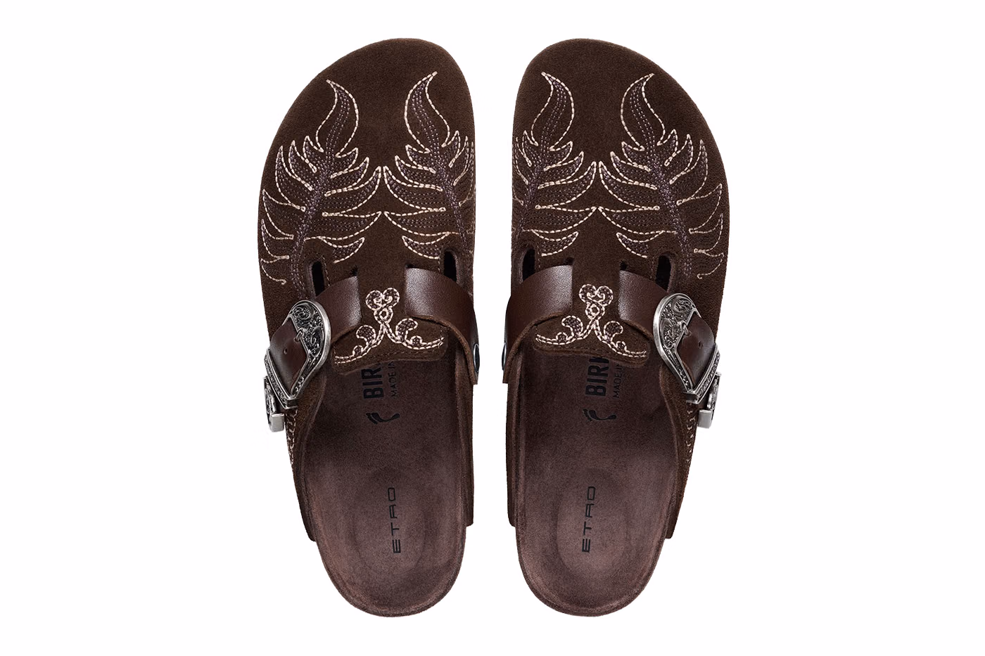 Etro x Birkenstock : la Boston et la Gizeh se parent de paisley et d’influences western